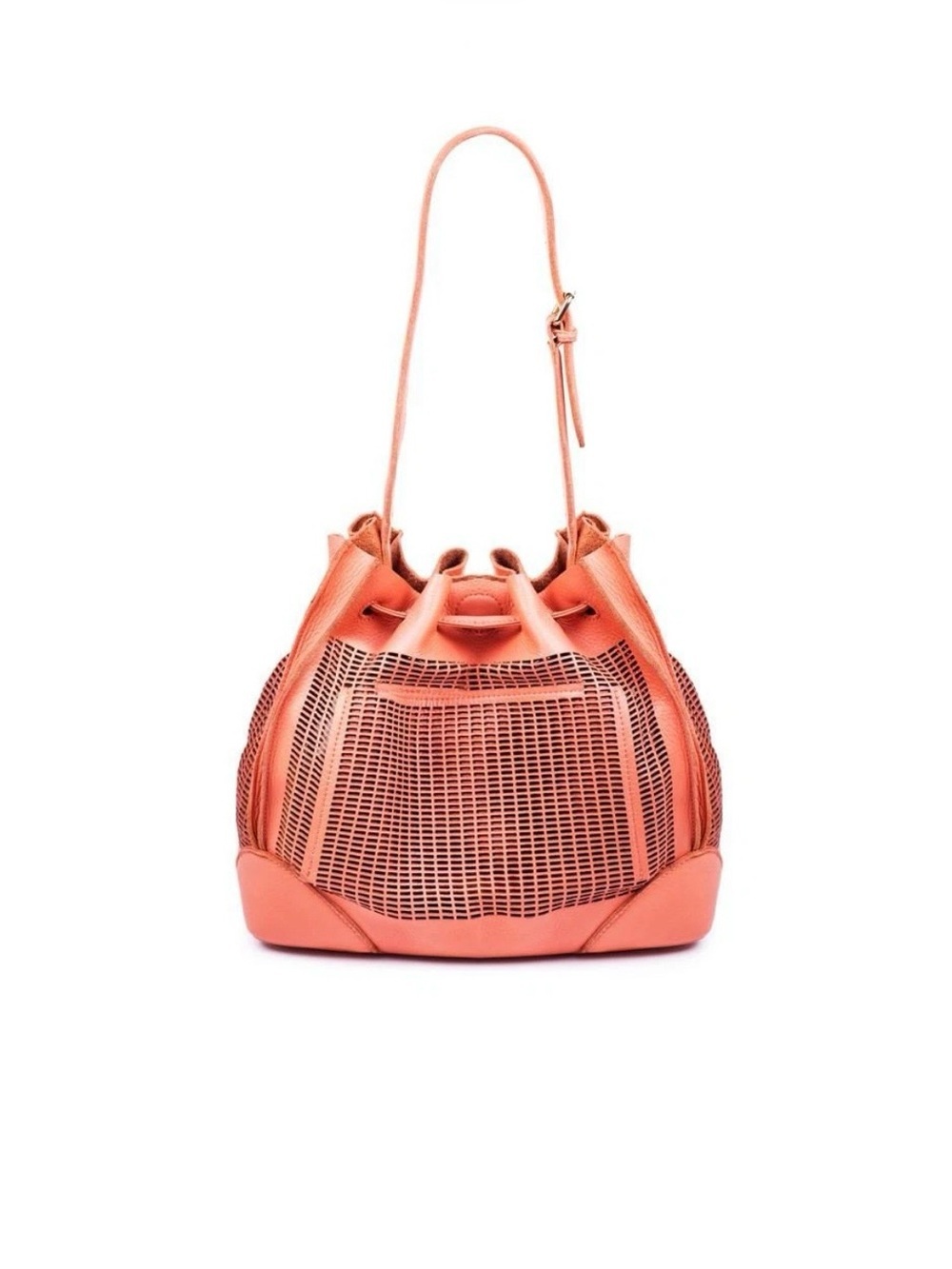Linea Pelle Soft Italian Leather Women's Coral Mesh Drawstring Bucket Bag